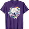Colorful Polar Bear Kids Arctic Wildlife Painting Polar Bear Floral Watercolor Animal Cute Polar Bear Face T-Shirt - Purple