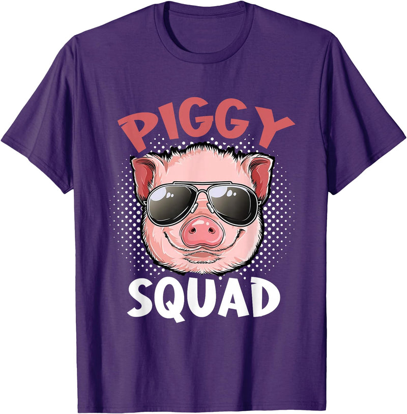 Piggy Squad T-Shirt Funny Cool Pigs Lover Pink Animal Tee T-Shirt - Purple