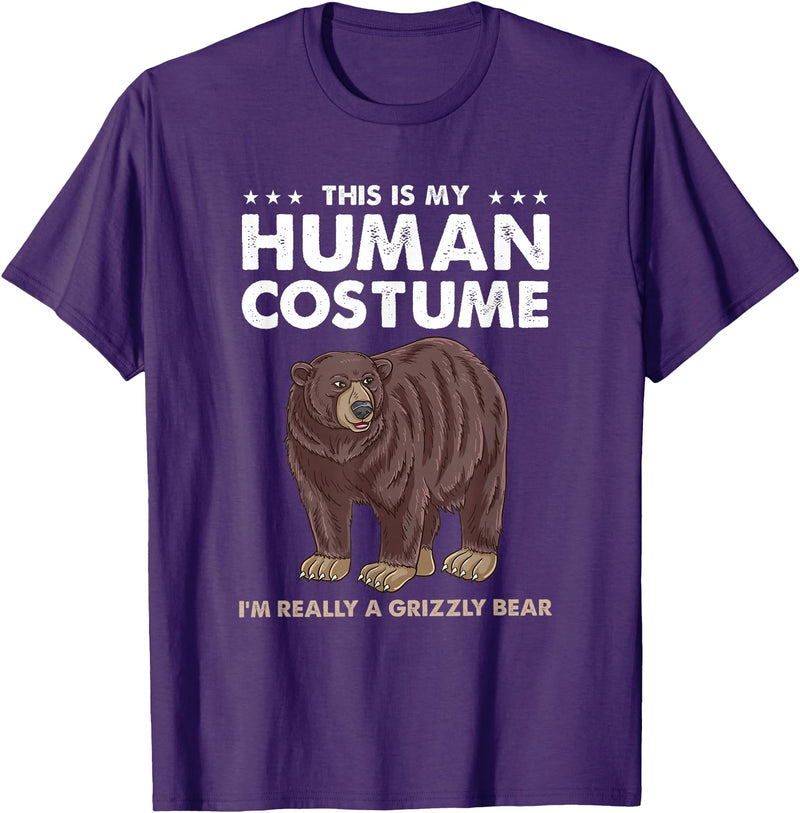 Hiking Lover Design This Is My Human Costume Im Really A Grizzly Bear T-Shirt - Purple