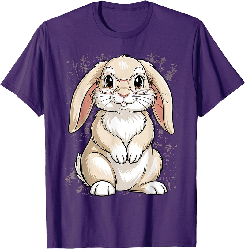 Rabbit Hipster Rabbit Nerd Cute Rabbit Funny Kids Boys Girls T-Shirt (Black) in Purple