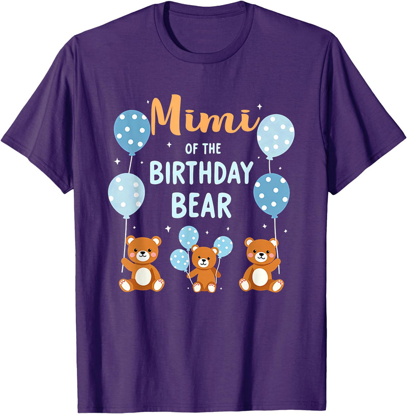Balloons Birthday Party Matching Family Tee Birthday Bear Grandma Mimi Of The Birthday Boy T-Shirt - Purple