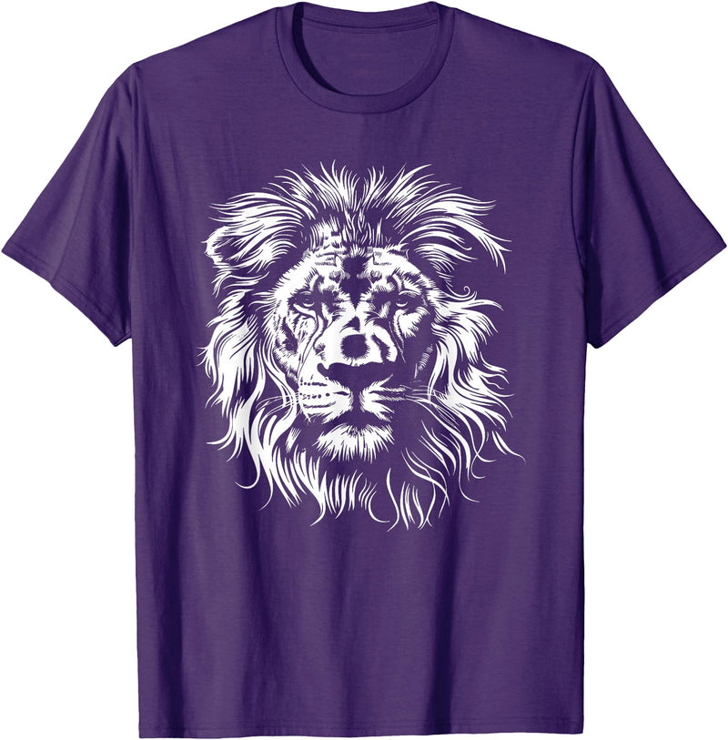 Älion. lion. Kids Unisex Black Lion Graphic Modern V-Neck T-Shirt - Purple