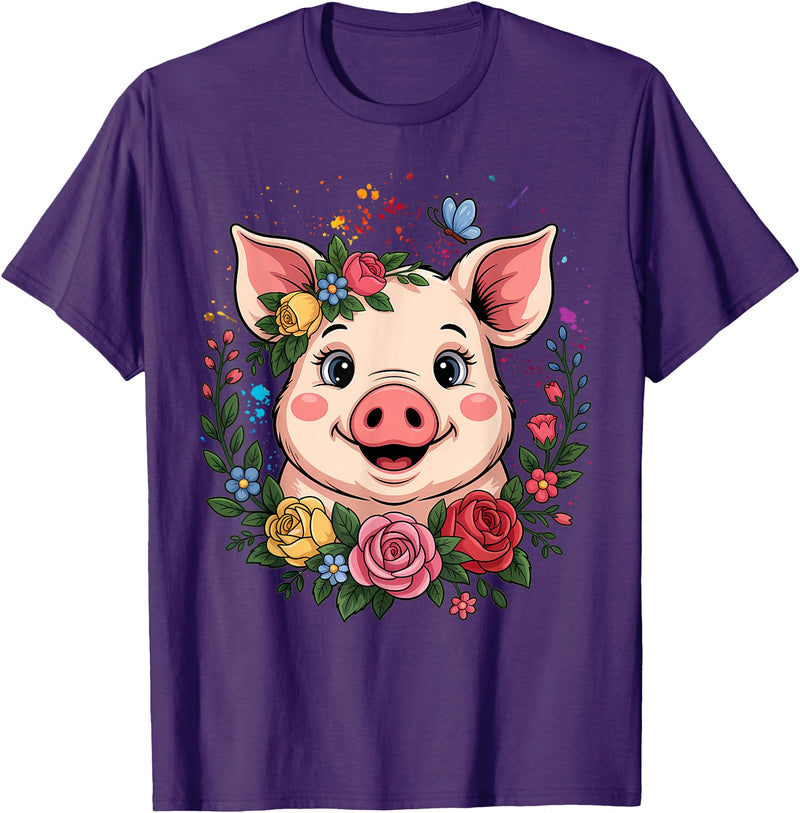 Pig Lover Gift Co. Cute Pig Lover Art for Women Girls Unique Piggy Related T-Shirt - Purple