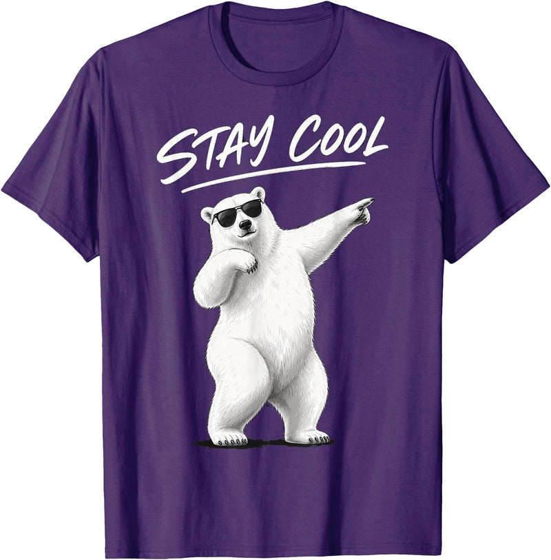 Polar Bear Enthusiast Apparel Polar Bear Wearing Sunglasses with Stay Cool Quote T-Shirt - Purple