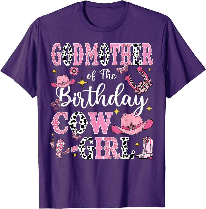 Birthday Girl CowGirl Matching Family GodMother Of The Birthday Cow-Girl Rodeo Cow Girl Birthday T-Shirt - Purple