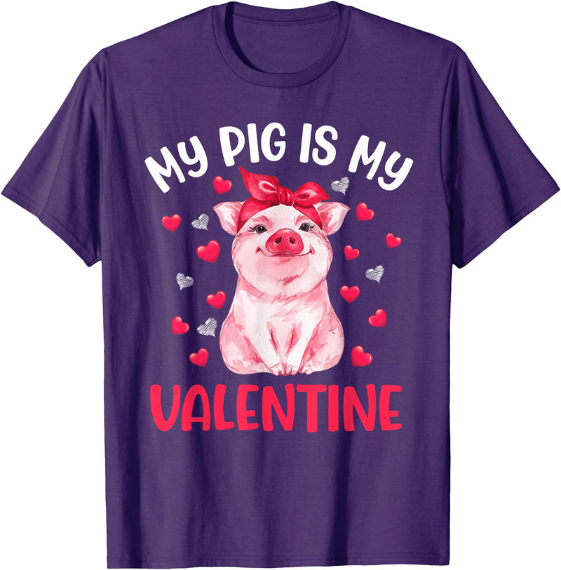 Cute Valentine Pig Apparel For Animals Lover My Pig Is My Valentine Apparel Animals Lover Gifts T-Shirt - Purple