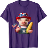 Pig Corn 4th of July Design 4th of July Pig American Us Flag Patriotic Corn 4th of July T-Shirt - Purple