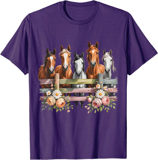 HORSE LOVERS NOVELTY APPAREL Wild Floral Horses For Men Women Kids Horse Lover T-Shirt - Purple