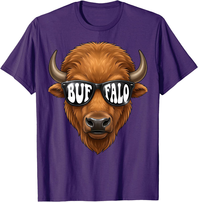 generic Buffalo with Sunglasses Wildlife Graphic for Men Women Kids T-Shirt - Purple