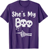 Couples Halloween Matching Gifts Matching Halloween Pajama Couples, She’s My Boo Skull Face T-Shirt - Purple