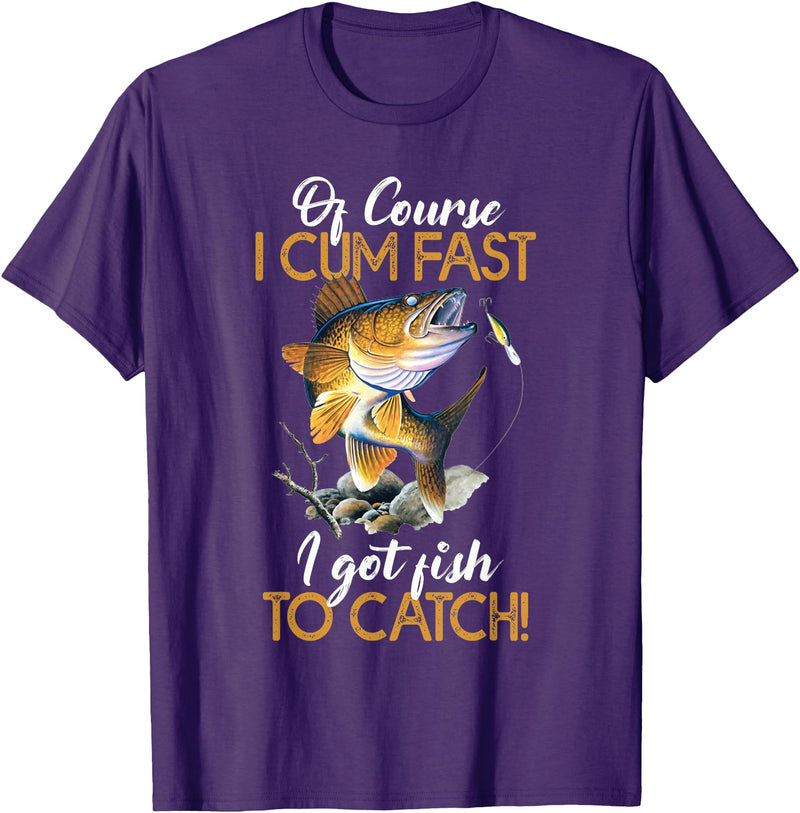 Fisherman & Fishing T-Shirts Funny Shirt "Natürlich ich komme schnell Ich habe Fische zum Fangen" [German Language] T-Shirt - Purple