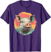 Pig Lovers Retro Vintage Farm Animal Art Vintage Pig Sunset Retro Farm Style Animal T-Shirt - Purple