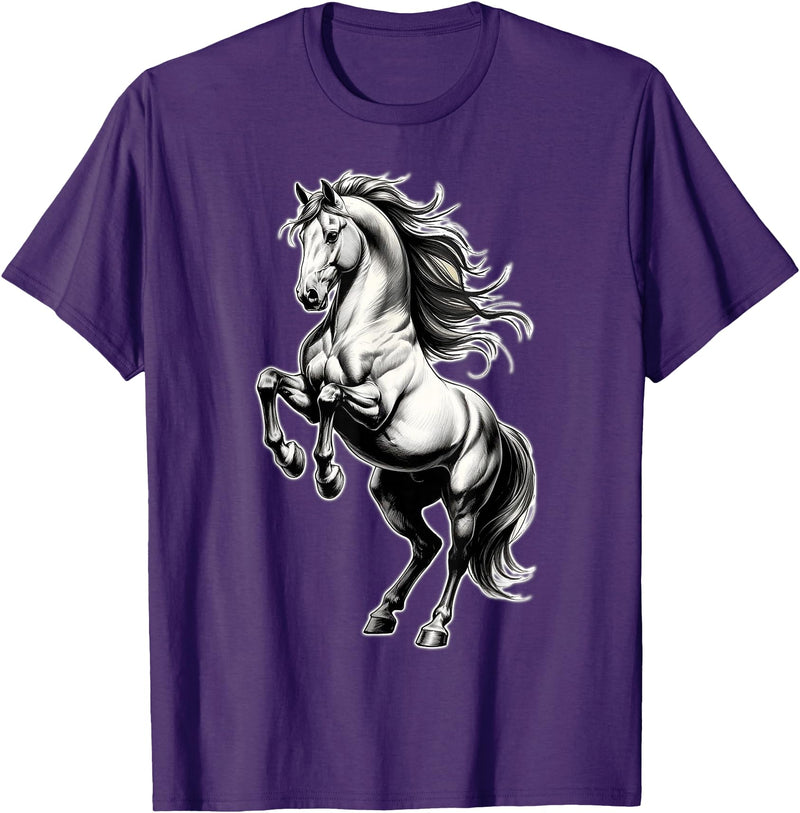 Urban Empyre Shire Horse White Equestrian Rearing T-Shirt - Straight - Purple