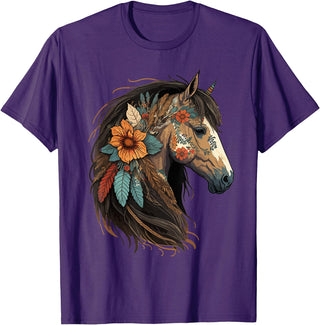 Just a girl who loves horses Co. Equestrian Horse Lover Western Cowgirl Horseback Riding T-Shirt - Purple