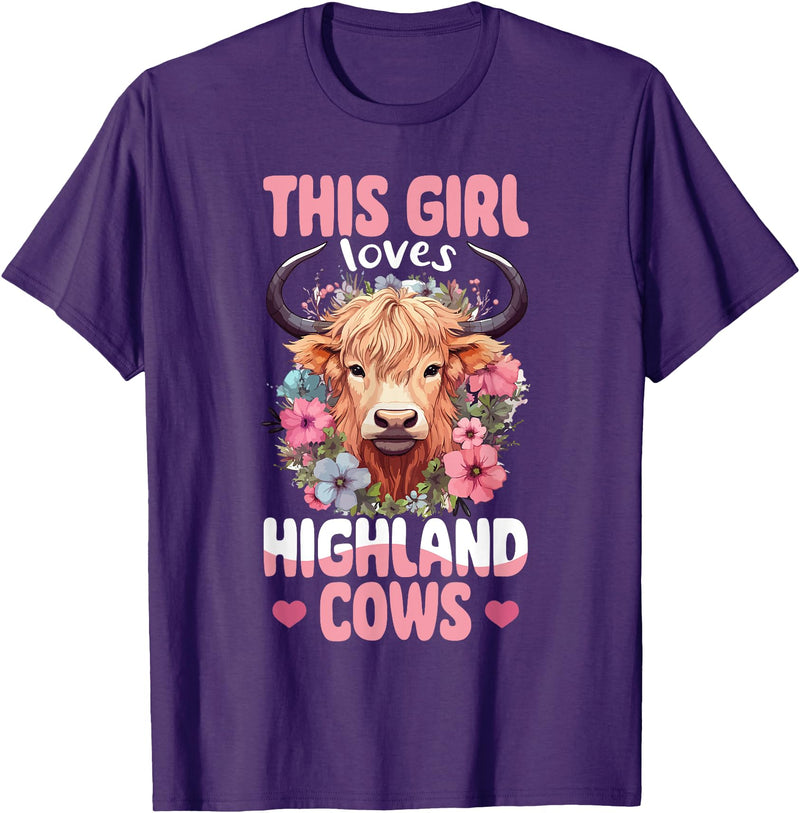 Scottish Highland Cow Lover designs Scottish Highland Cow - This Girl Loves Highland Cows T-Shirt - Purple