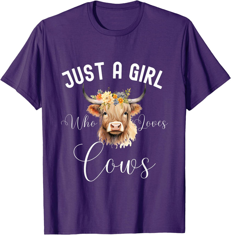 Just A Girl Who Loves Cows Tee Just a Girl Who Loves Cows Funny Cute Cow for Girls Women T-Shirt - Purple