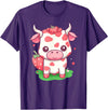 Strawberries Cow Baby Animal Kids Cute Apparel Cow Strawberry Cute Kawaii Pink Pastel Strawberry Milk Farm T-Shirt - Purple