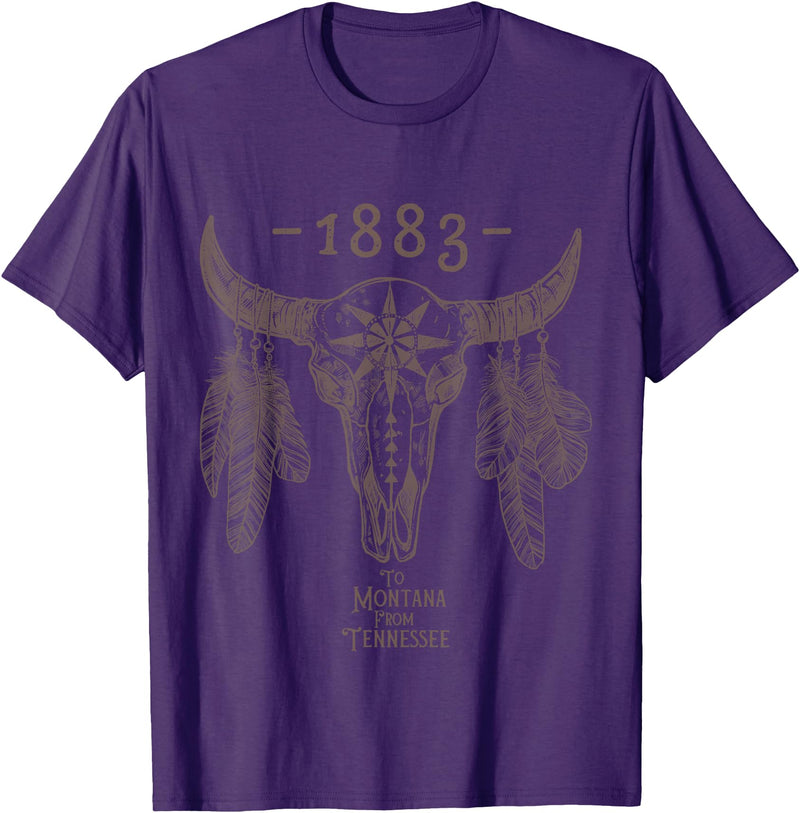 Slay It Honestly Tees 1883 Boho Cow Skull Cute Country Western Yellowstone Graphic T-Shirt - Purple