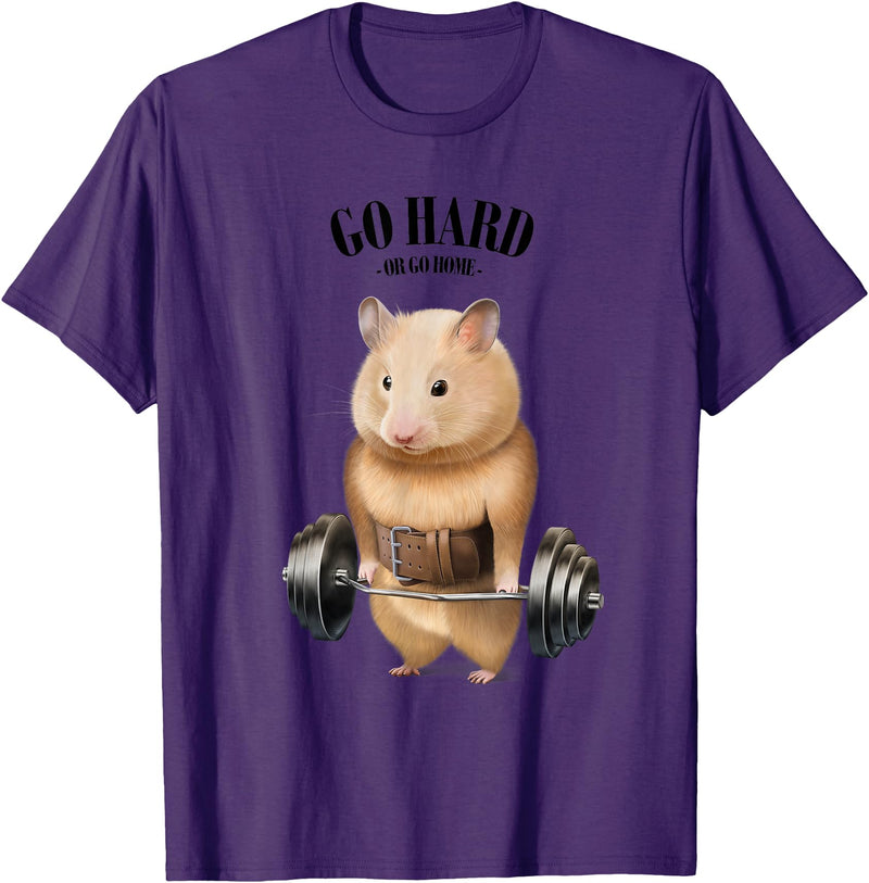 Hamster Muscle Training with Barbell Shrug Bar Fitness Gym T-Shirt - Purple