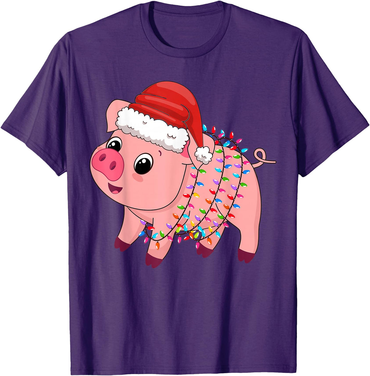 Pig Christmas Gifts Men Women Kids Co. Christmas Lights Pig Wearing Xmas Hat - Pig Lover Farmer T-Shirt - Purple