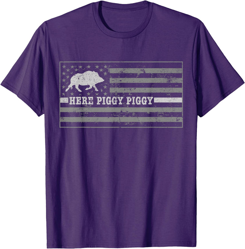 Shoppzee Wild Pig Hunting Wild Boar Hunting Shirts Pig Call For Hunting Shirt Here Piggy Piggy Hog Hunting Shir T-Shirt - Purple