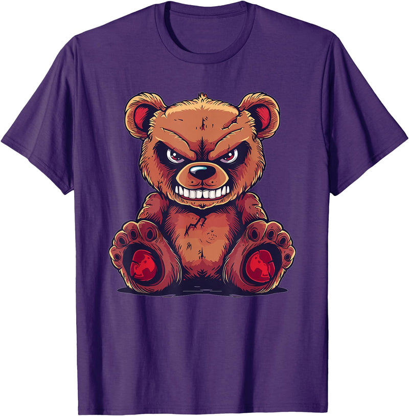 Cartoon Teddy Art I Grumpy Teddy Evil Teddy Bear T-Shirt - Purple