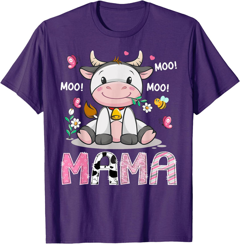 Pink Birthday Girl Party Cow Lover Mama Cute Cow Pink Farm Moo Moo Birthday Girl Matching T-Shirt - Purple