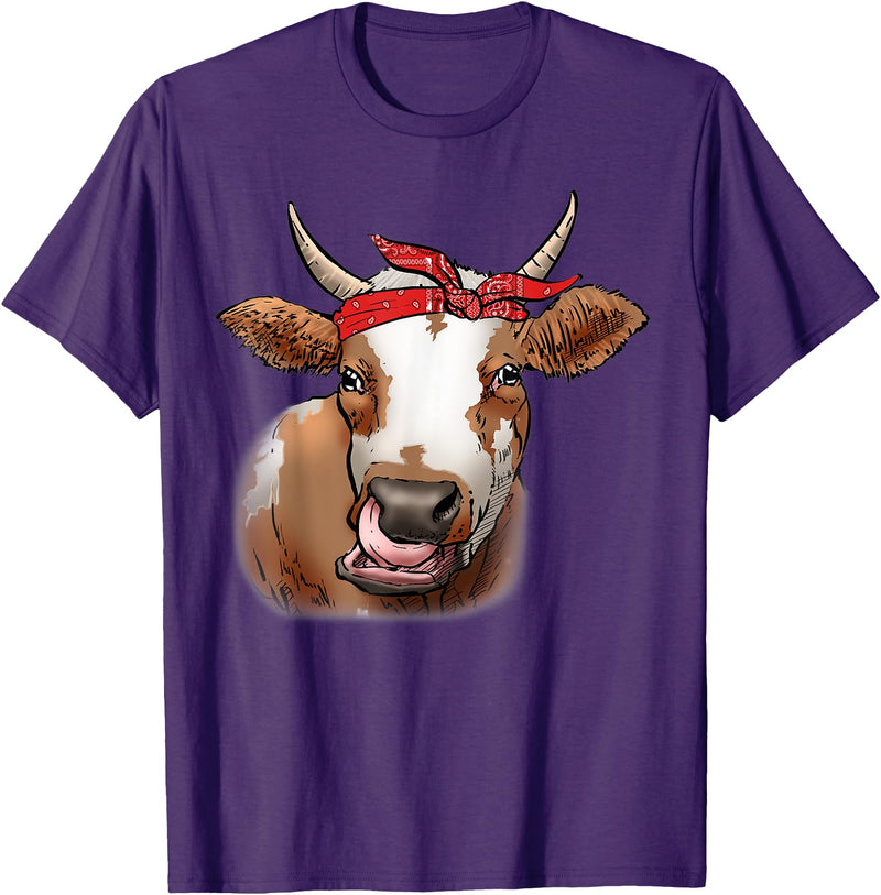 teestatic Farming Cow licking his nose with bandana funny theme T-Shirt - Purple