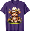 Cute Scottish Highland Cow Lovers Scottish Highland Cow Flowers Cattle Hairy Cow T-Shirt - Purple