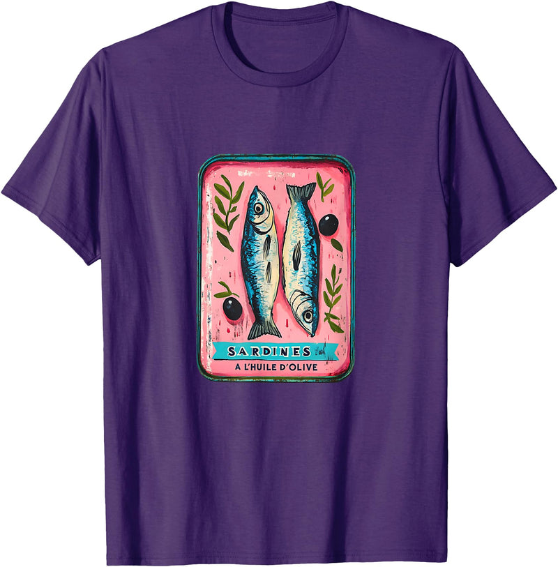 Coastal Nautical Sardine Apparel Co. Sardines Fish Tin Womens Salty Summer Fisherman Cute Top T-Shirt - Purple