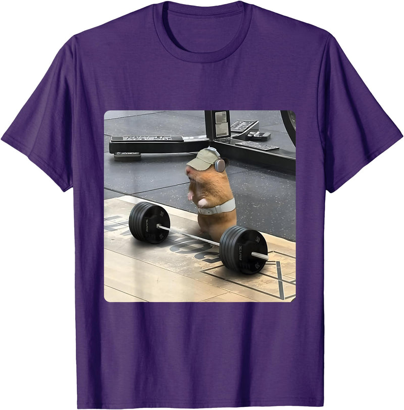 Hamster Deadlift Training Funny Cute Rat Weightlifting Meme T-Shirt - Purple
