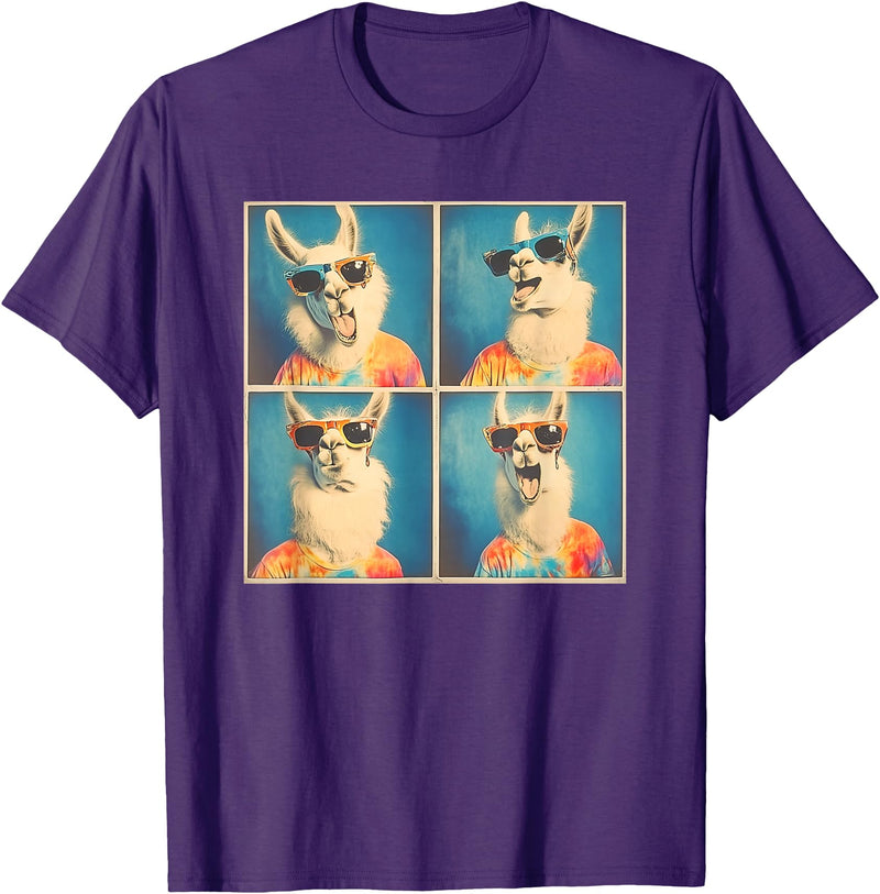 Tie-Dye Animal Groovy Llama Lover Men Women Kids Colorful Hippie Llama Wearing Tie Dye Llama Lovers T-Shirt - Purple