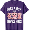 Funny Pig Lover & Owner Gift Ideas Just A Boy Who Loves Pigs Kids Boys T-Shirt - Purple