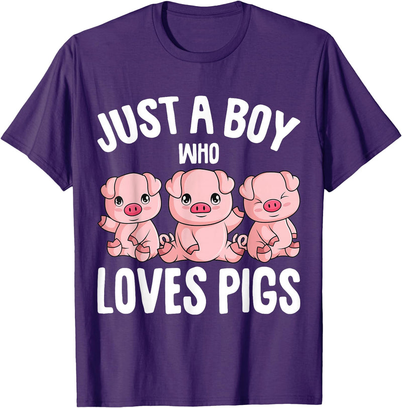 Funny Pig Lover & Owner Gift Ideas Just A Boy Who Loves Pigs Kids Boys T-Shirt - Purple