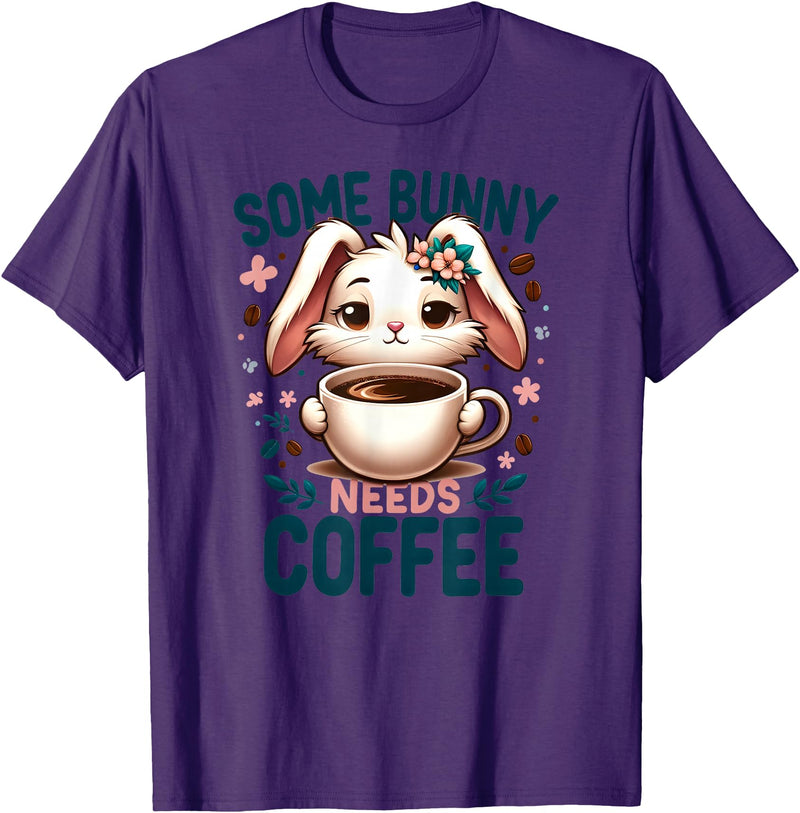 Some Bunny Needs Coffee Lover Cute Rabbit Easter T-Shirt in Purple