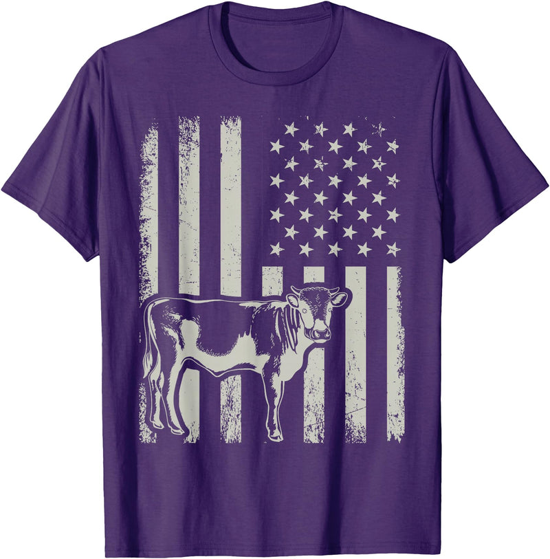 American Bull Riding Cowboy 4th of July USA Flag Proud Patriotic Cattle Bull Cow Farmer Lover American Flag T-Shirt - Purple