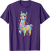 Rainbow Llama Love Pastel Hearts Kawaii Colorful Rainbow Heart Llama Kawaii Cute T-Shirt - Purple