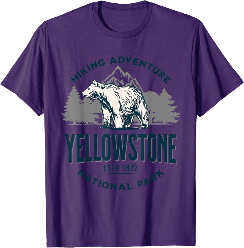 Yellowstone National Park Wyoming USA Outdoor Yellowstone Wyoming Nature Mountains Bear Hike Outdoors T-Shirt - Purple