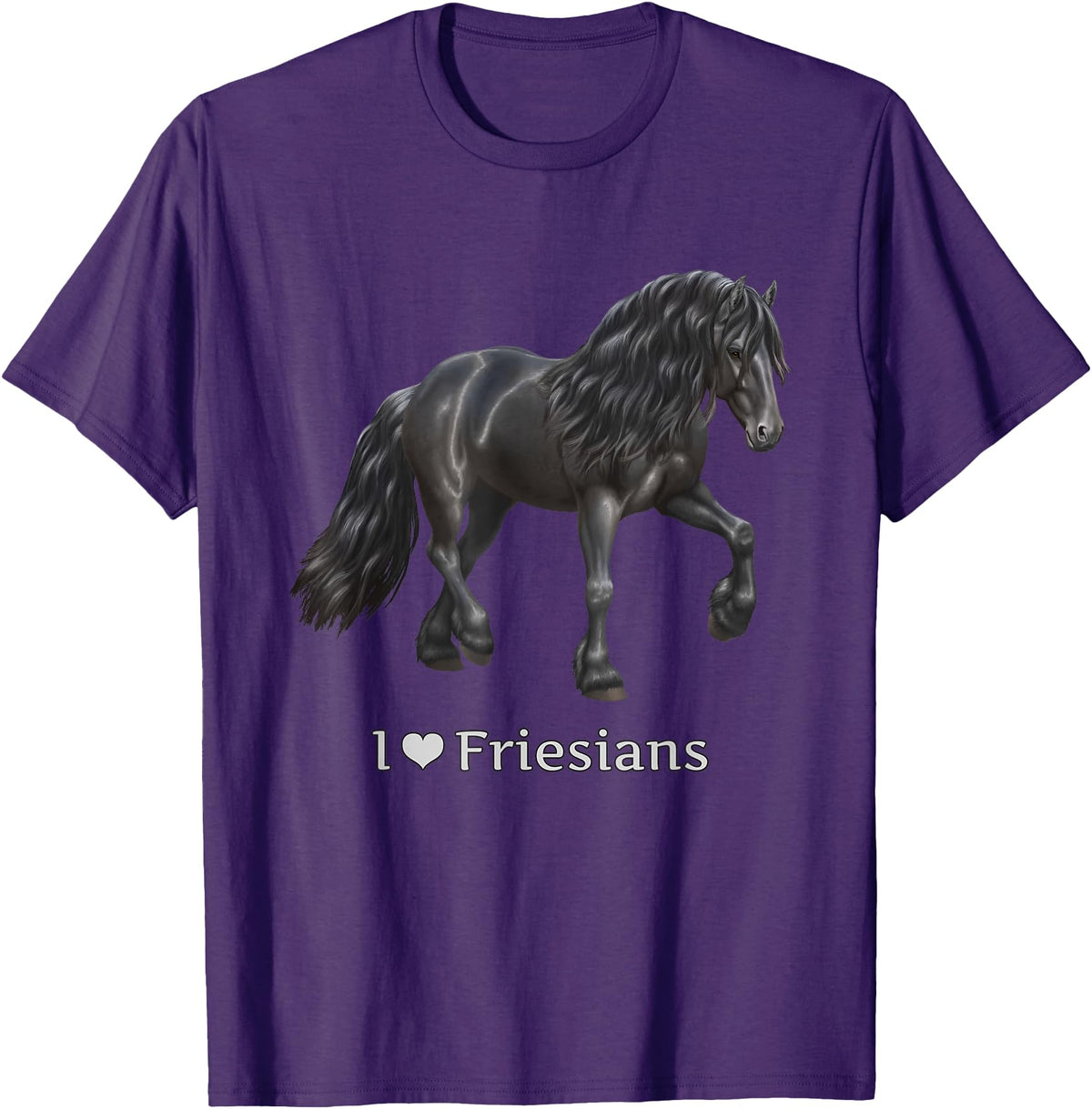 Horse Lover Art by CSForest I Love Friesians Black Friesian Draft Horse Lovers Gift T-Shirt - Purple