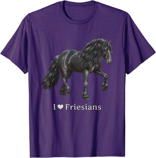 Horse Lover Art by CSForest I Love Friesians Black Friesian Draft Horse Lovers Gift T-Shirt - Purple