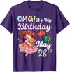 H1Shop Happy Birthday Born On May 28 OMG It's My Birthday Born On May 28th Girl with Present Bear T-Shirt - Purple