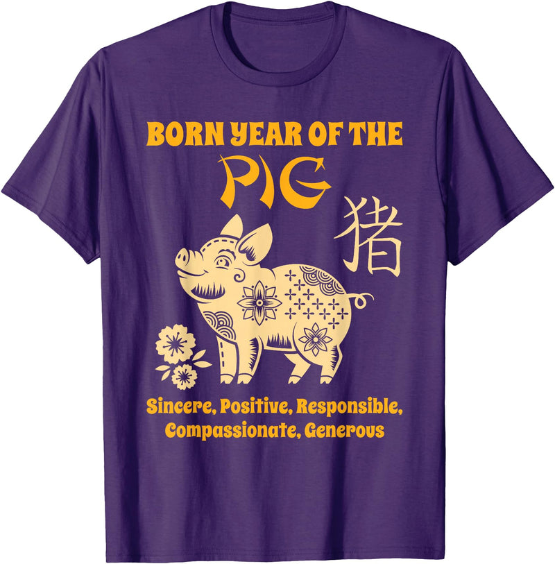 Chinese Zodiac Pig Birthday Year of the Pig T-Shirt - Purple