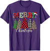 Merry Christmas Leopard Buffalo Red Plaid for Men Women T-Shirt - Purple