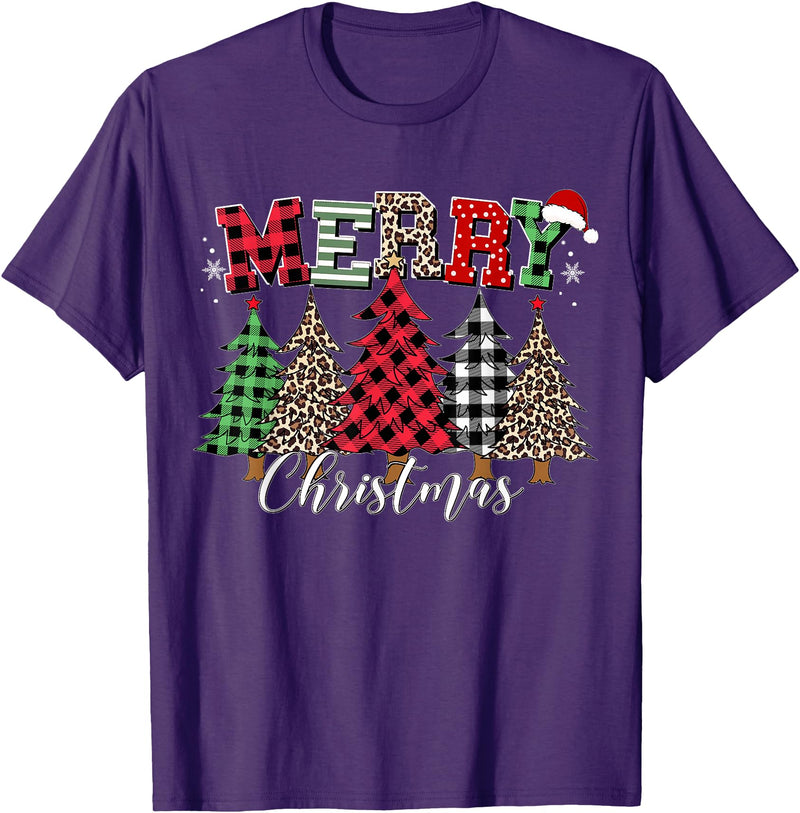 Merry Christmas Leopard Buffalo Red Plaid for Men Women T-Shirt - Purple
