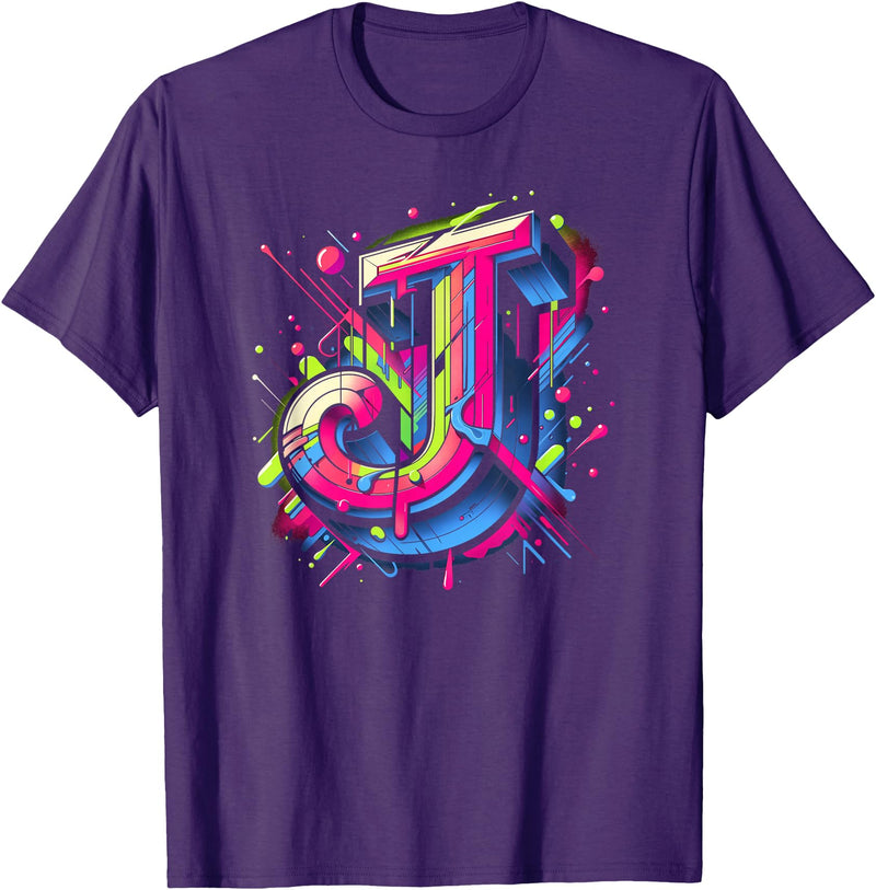 Cool Letter J Alphabet Art Initial Name Letter J Alphabet In Graffiti Art Style T-Shirt - Purple