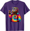 Grizzly Bear Hippie Costumes Peace Sign Tie Dye Grizzly Bear T-Shirt - Purple