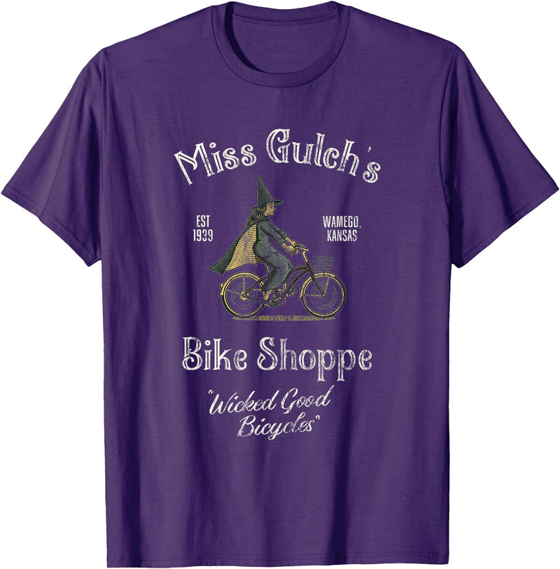 Pebble & Birch Collaborative Miss Gulch's Bike Shop, Distressed Funny Halloween T-Shirt - Purple