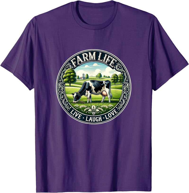 Farm Life Live Laugh Love Holstein Dairy Cow Farm Life - Live Laugh Love - Holstein Dairy Cow - T-Shirt - Purple