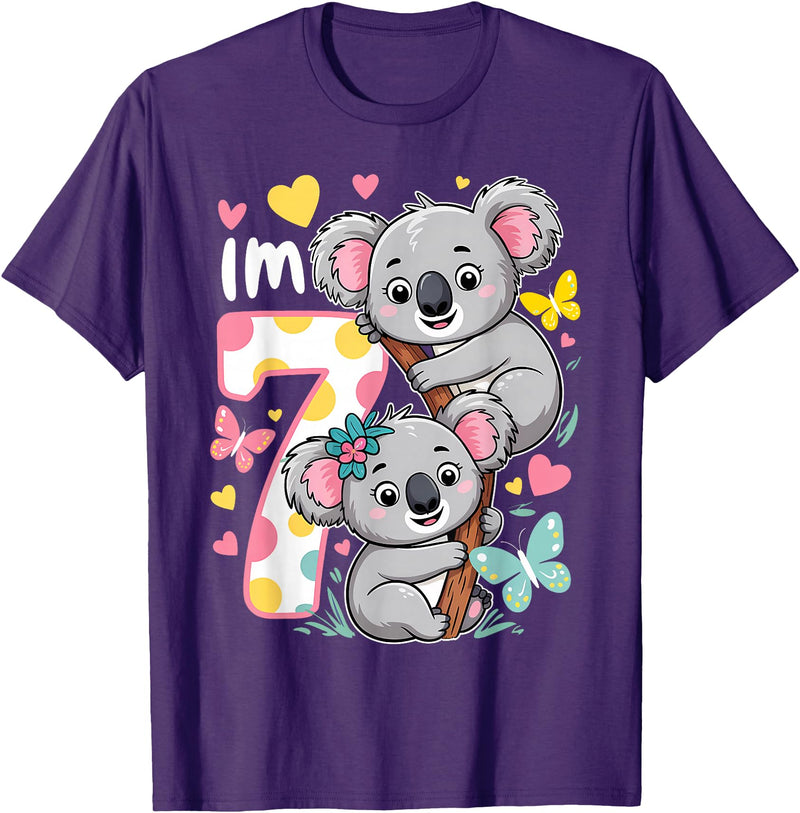 Koala Bear Lover Gift Co. Koala Bear 7th Birthday Girl 7 Year Old Birthday Cute Koalas T-Shirt - Purple