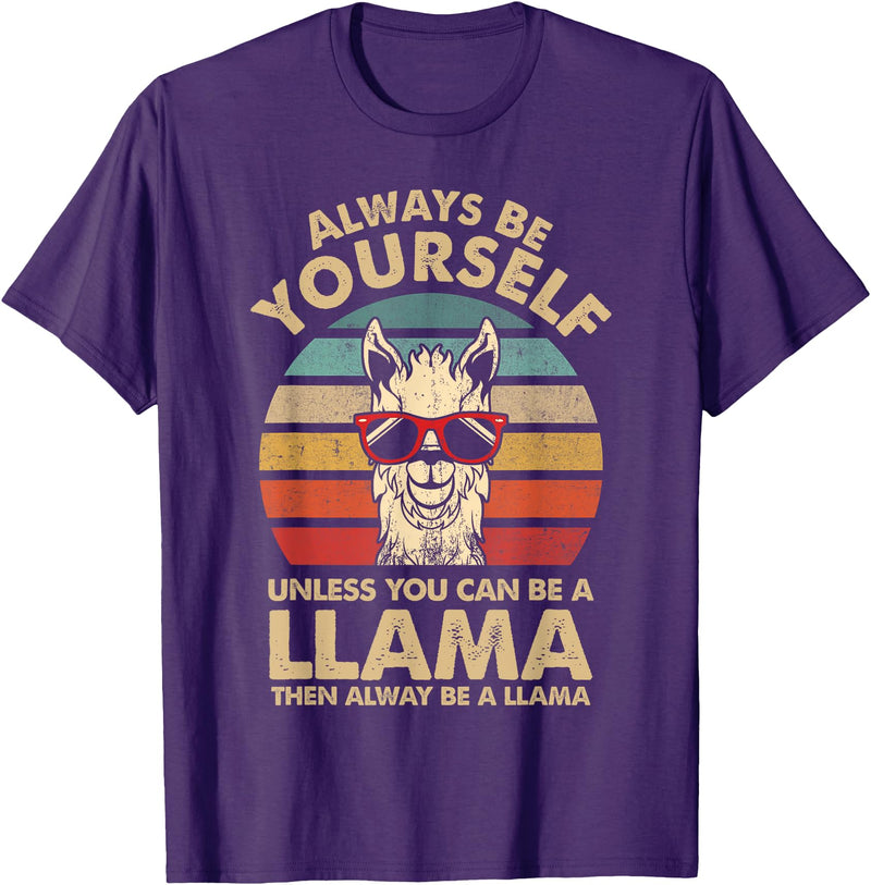 Funny llama Clothing Gift for Men, Women & Kids llama Always Be Yourself Retro Vintage 70s Men Women Funny T-Shirt - Purple